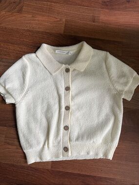 Altar'd State Cream Short-Sleeve Button Knit Top